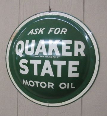 1963 - 24" Metal Quaker State Oil Button Sign