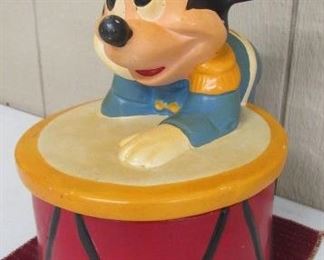 Rare 1960's Mickey Mouse Leaning on Drum Cookie Jar (More Cookie Jars Not Shown) 