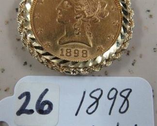 1898 Gold $10.00 Coin in 14K Gold Bezel