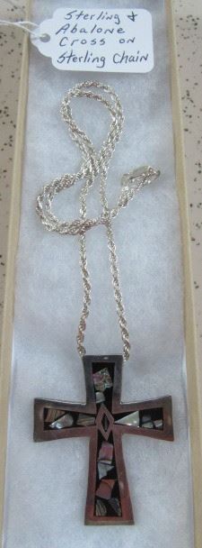 Sterling & Abalone Cross on Sterling Chain