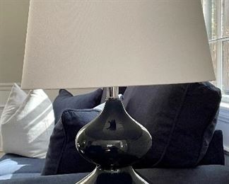 Item 10: (2) Deep Navy Blue Table Lamp with Ivory Shade - 24": $45 ea