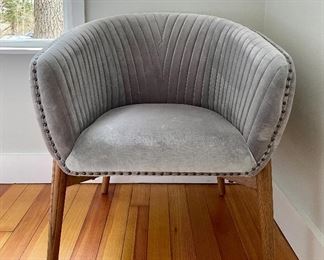 Item 27: New! Grey Velvet Armchair - 28"l x 19.25"w x 31.25"h: $165