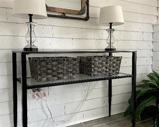 Item 33: Glass and Metal Console Table - 43.25"l x 15"w x 31.5"h: $145