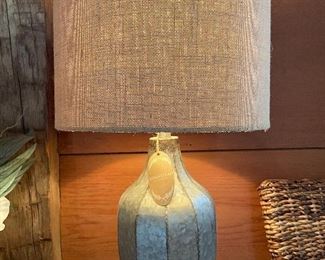 Item 42: (2) Decorative Tin Lamps with Burlap Shades - 25": $74 each