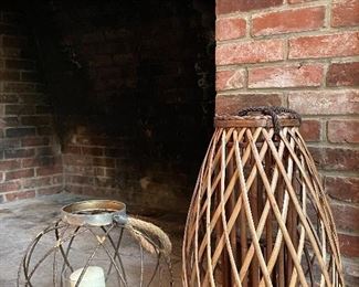 Item 46: (2) Metal Lanterns (left) - 12": SOLD Item 47: (2) Rattan Lanterns (right) - 20": SOLD