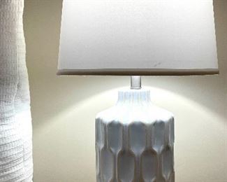 Item 64: (2) Matching White Ceramic Lamps with White Shades - 27": $65 ea