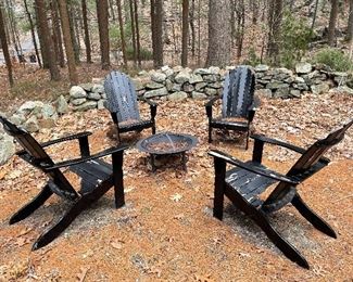 Item 74: 4 Black Adirondacks - wood - need paint - 26.75"l x 18.5"w x 40"h: $200 for all chairs