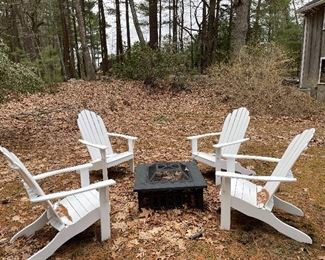 Item 72: 4 White Adirondack chairs - wood - need paint - 26.75"l x 18.75"w x 40"h: $200 for all chairs