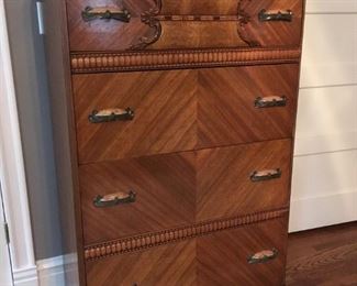 Wonderful waterfall / Art Deco chest of drawers.  59" high, 32" wide, 19" deep.  