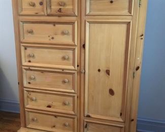 Lovely tall Pine chest/wardrobe by Maurice Mandel. 62" high, 20" deep, 49" wide.  