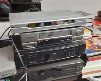 Group of music CD player VHS compact disc players all work