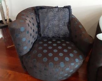 Black and blue polka dot side chair swivel one of four pieces $1,200