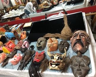 Huge lot of authentic masks - loads of fabulous ones from Mexico - Ghana etc - Inuit!!! signed!  with real horse hair!