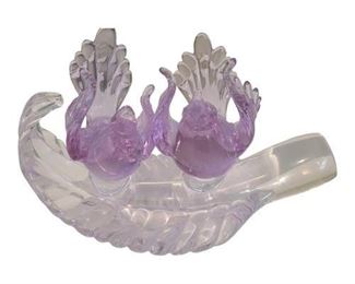 1970s Renato Anatra Murano Glass Birds on Leaf