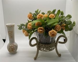 Bisque Cherub Bud Vase with Flowers in a Crystal vase