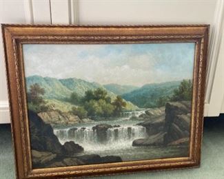 Original Oil on Canvas Mountain Waterfall Painting
