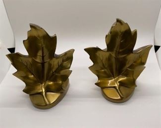 Pair of Bookends Maple Leaf Leaves Autumn Brass Metal