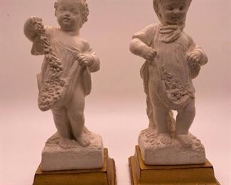 Pair of Two 2 Vintage BORGHESE Plaster Statues Cherubs Statue Figurine Child