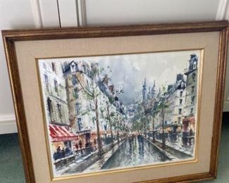Stephane Wrobel Vintage Signed Street View of Paris Painting