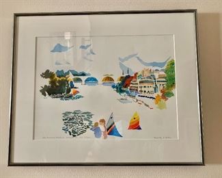 $140 - Marguerite Miller, "From Thompson's Boat House" 1990 signed watercolor; 17" H x 21" W ; https://margueritem.com/bio/