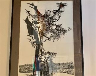 $190 - Frank Eckmair (1930-2012) "Property Line" signed woodcut print; 55/150; 39.5" H x 27" W