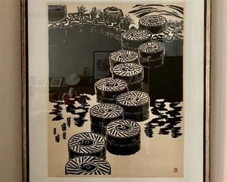$1400 - Unichi Hiratsuka (Japanese 1895-1997)"Stepping Stone in Afternoon, Nara Usui-en" 1960 12/30; Aquired at Franz Bader Gallery, WDC; 40" H x 31.5" W