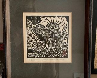 $175 - Unichi Hiratsuka, woodblock print "Stump"; 9" H x 8" W
