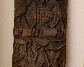 $120 - Senufo door panel with carved animals #1; 39" H x 12" W