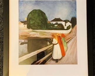 $40 - Poster print of girls on a bridge; 22" H x 18" W