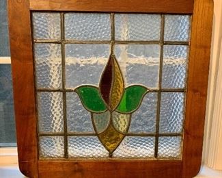 $75 - Stained glass #1; 21" x 21" x 3" deep with brackets/feet behind the frame