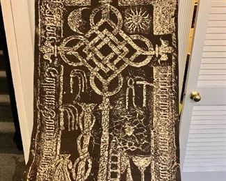 $120 - Celtic brass rubbing wall hanging print on linen; 91" H x 33" W