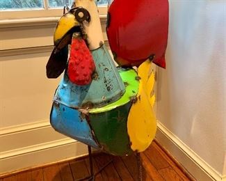 $295 - Painted sheet metal rooster sculpture; 40" H x 12" W x 22" D