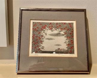 $90 - "Roses" Mezzo tint signed and numbered; 7.5" H x 8" W