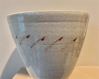 $75 - Handmade ceramic bowl #1 signed 'Petrus'; 8" H x 9" diameter