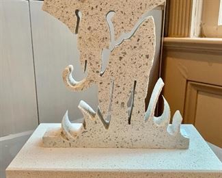 $45 - Caesarstone quartz elephant cutout sculpture; 9" H x base is 10" wide