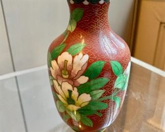 $24 - Floral cloisonne vase with bird; 5" H