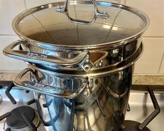 $75 - All Clad 8 quart stockpot with pasta strainer insert and lid