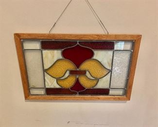 $75 - Stained glass, red and yellow; 16.25" H x 26.5" W