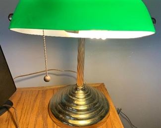 $95 - Library lamp with green shade, tested and working. Shade direction is adjustable; 13.5" H x 10.5" W