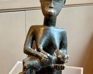 $150 - Ashanti Mother and Child, carved wood; as is, surface mold, needs cleaning; 13.5" H x 6" W x 8" D
