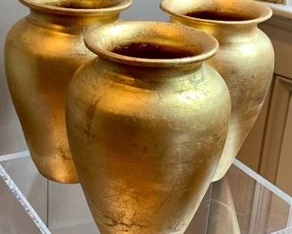 $20 each - Three gilded terra cotta vases; 9 in. H x 6 in. W