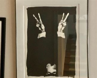 $395 - Patrick Oliphant "I Have Returned" (1992) lithograph pencil signed and numbered 23/50; acquired from Conway Gallery; framed 31.5" H x 24" W; On view at the Philips Collection - https://www.phillipscollection.org/collection/i-have-returned