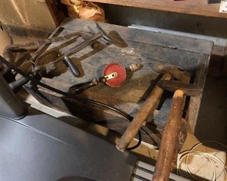 Vintage tools and wooden toolbox
