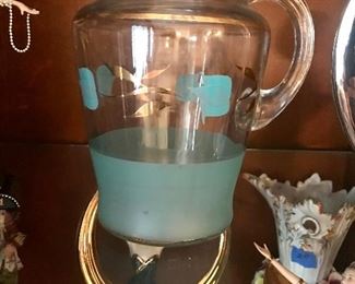 Mid Century 1950's Funky Glass Pitcher w/frosted glass