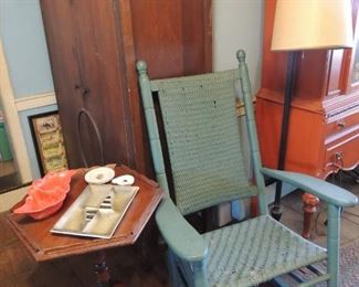 antique side table and rocker, floor lamp