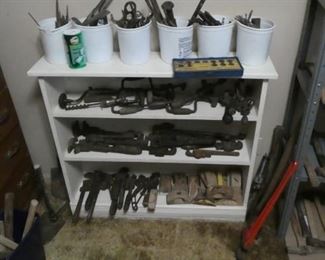 Antique hand drills, pipe wrenches, and some of the over 200 hammers mostly antiques, my father collected hammers. 