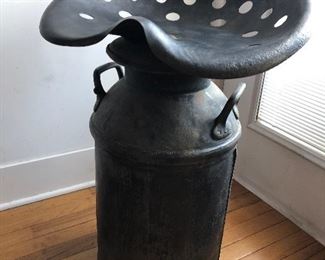 REAL ANTIQUE REPURPOSED TRACTOR SEAT WELDED TO ANTIQUE MILK PAIL (very 🆒)