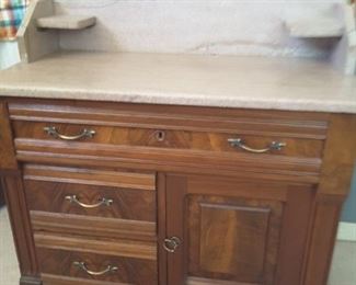 Victorian Eastlake washstand with marble top