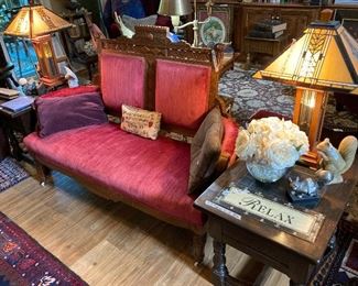 Deco-style lamps,  Eastlake love seat, 