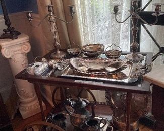 Tea cart, silverplate